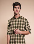 Flannel Relaxed Fit Check Shirt- Forest Green