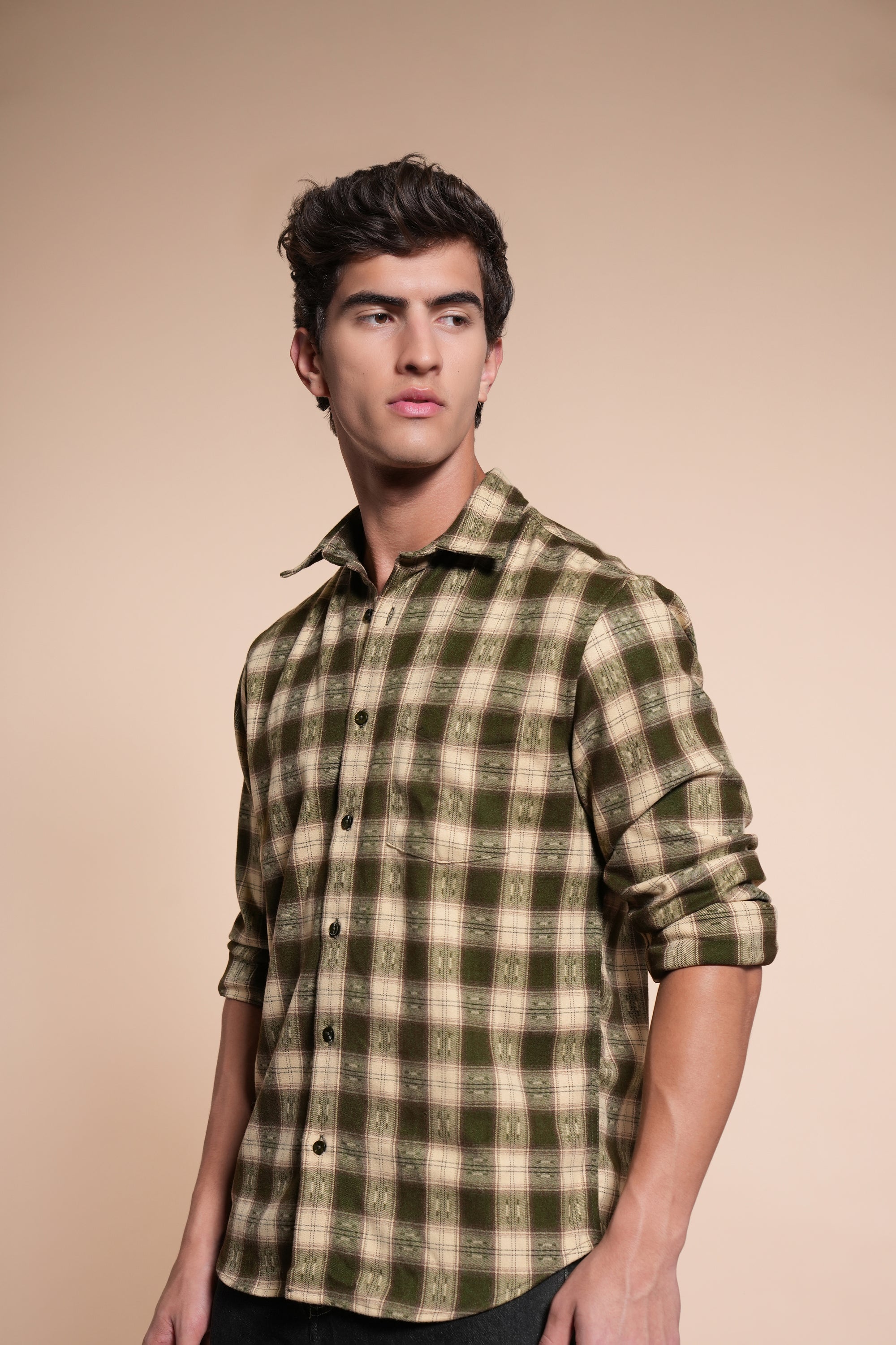 Flannel Relaxed Fit Check Shirt- Forest Green