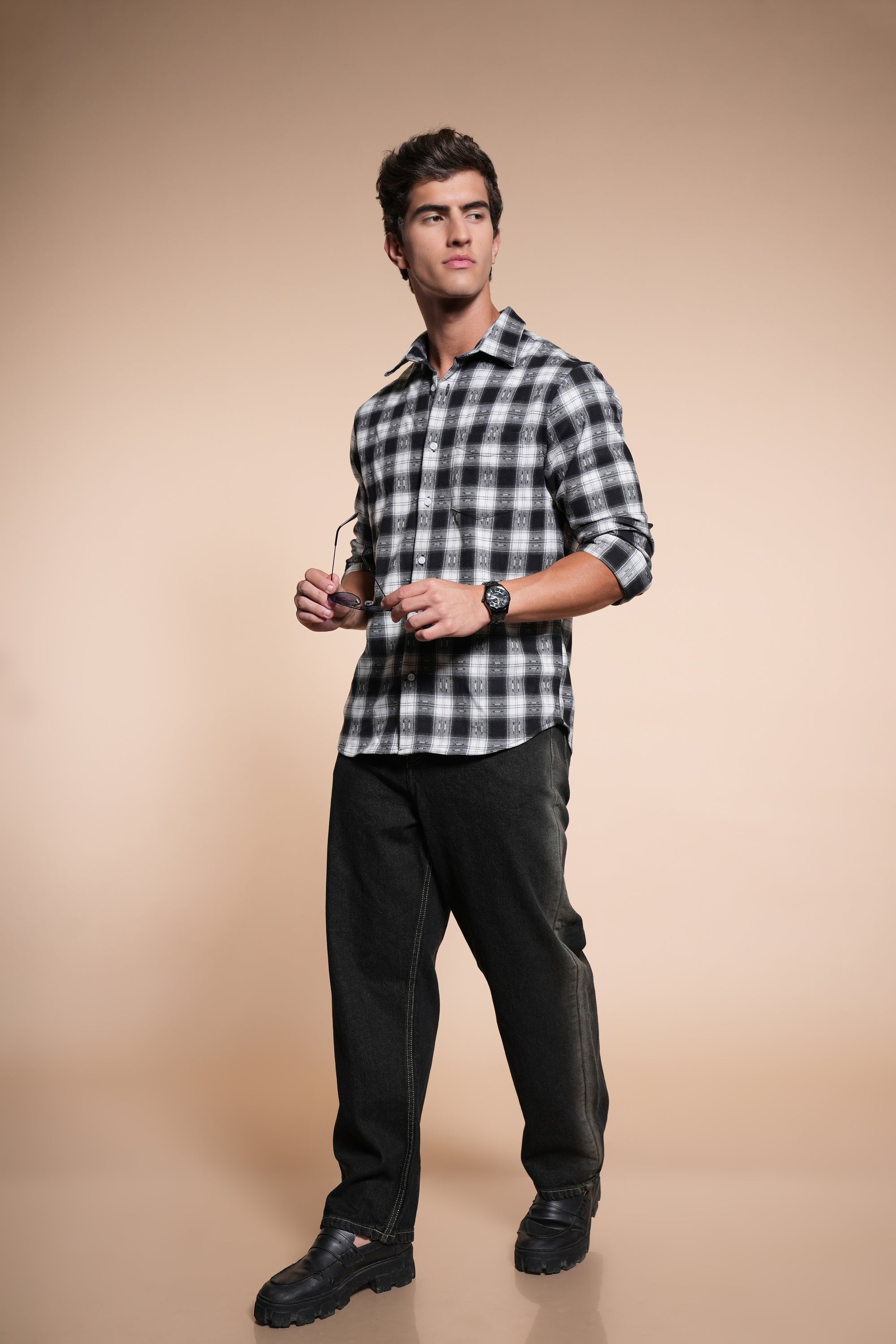 Flannel Relaxed Fit Black Check Shirt