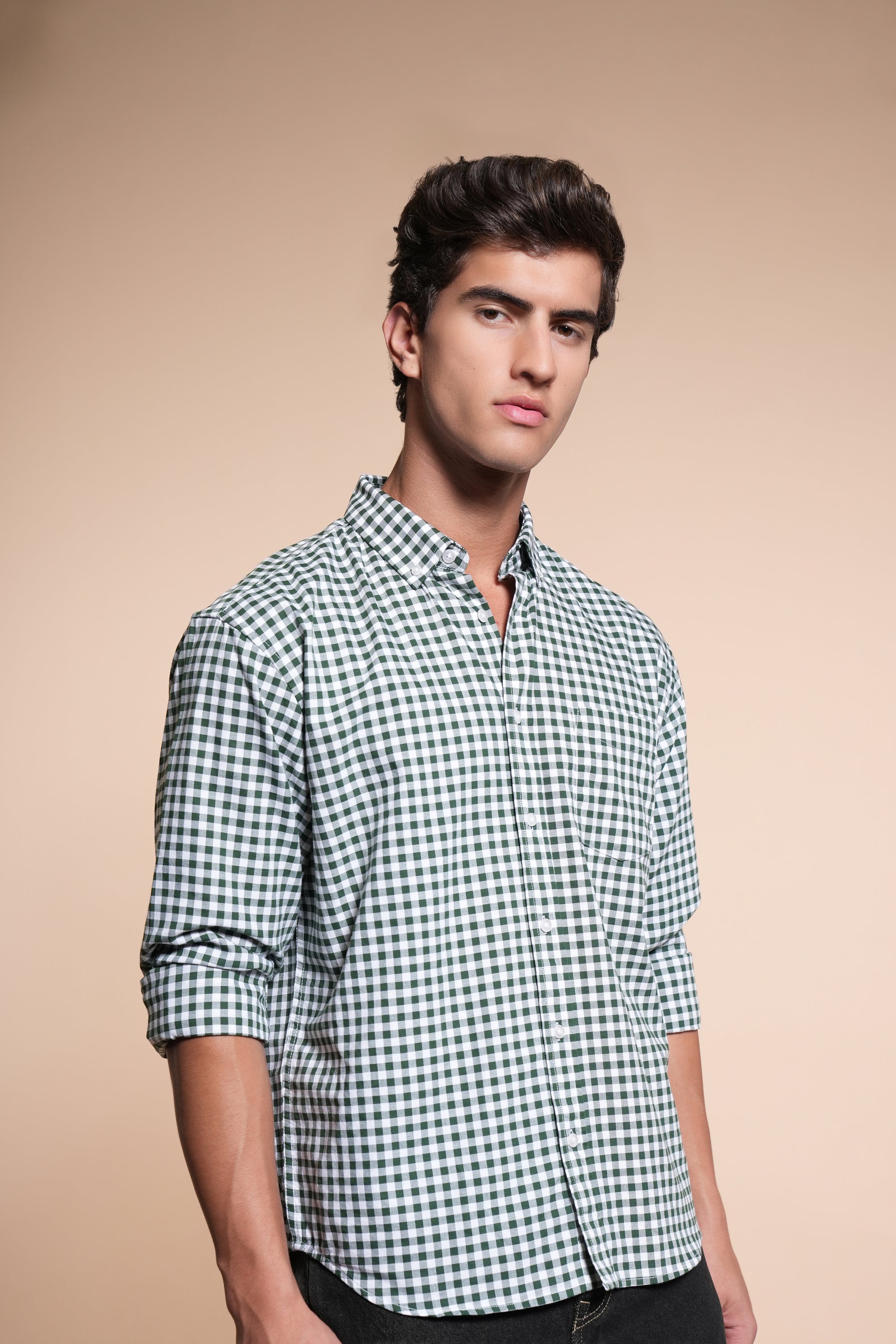 Green Check Relaxed Fit Full Sleeve Shirt