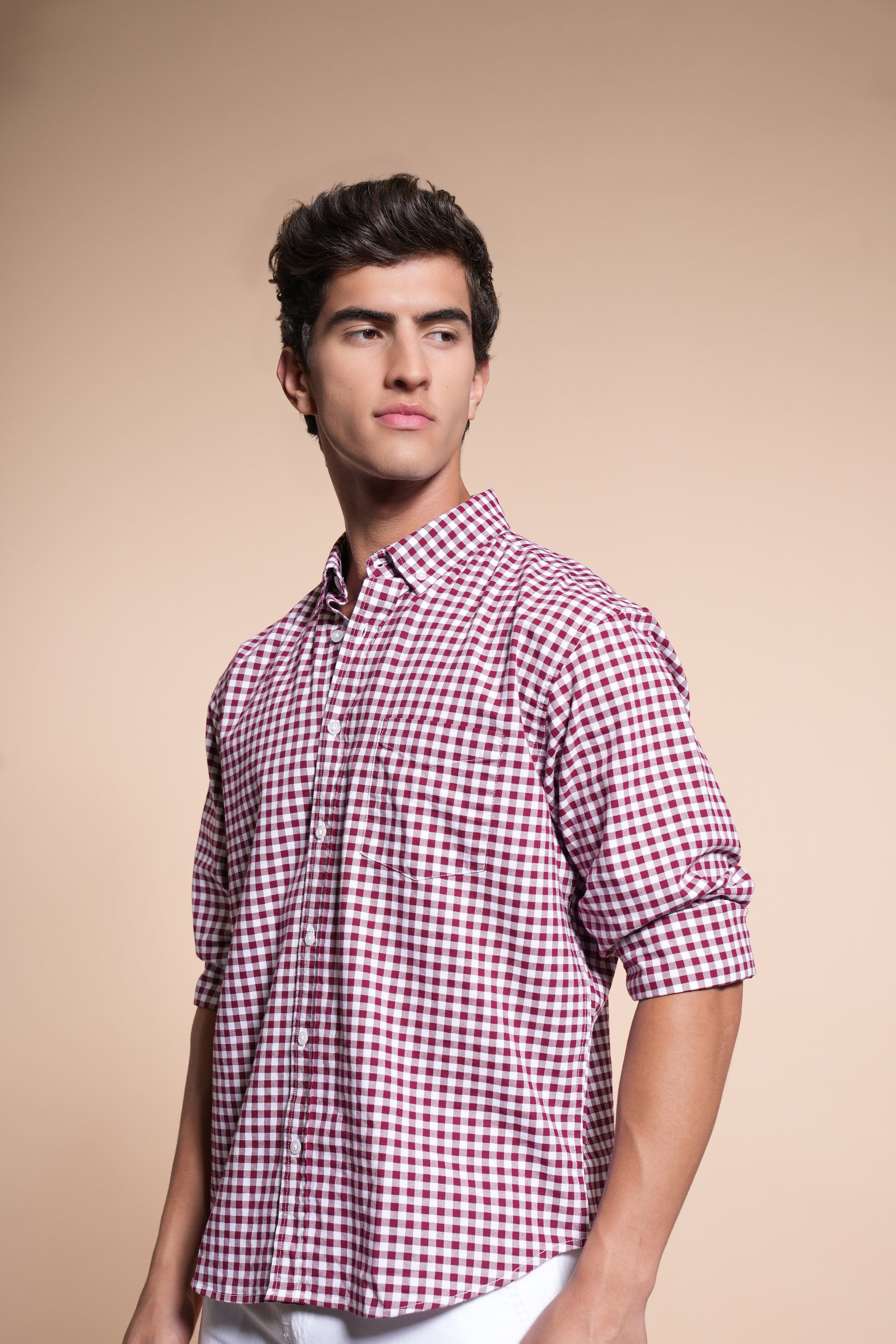 Red Check Relaxed Fit Full Sleeve Shirt