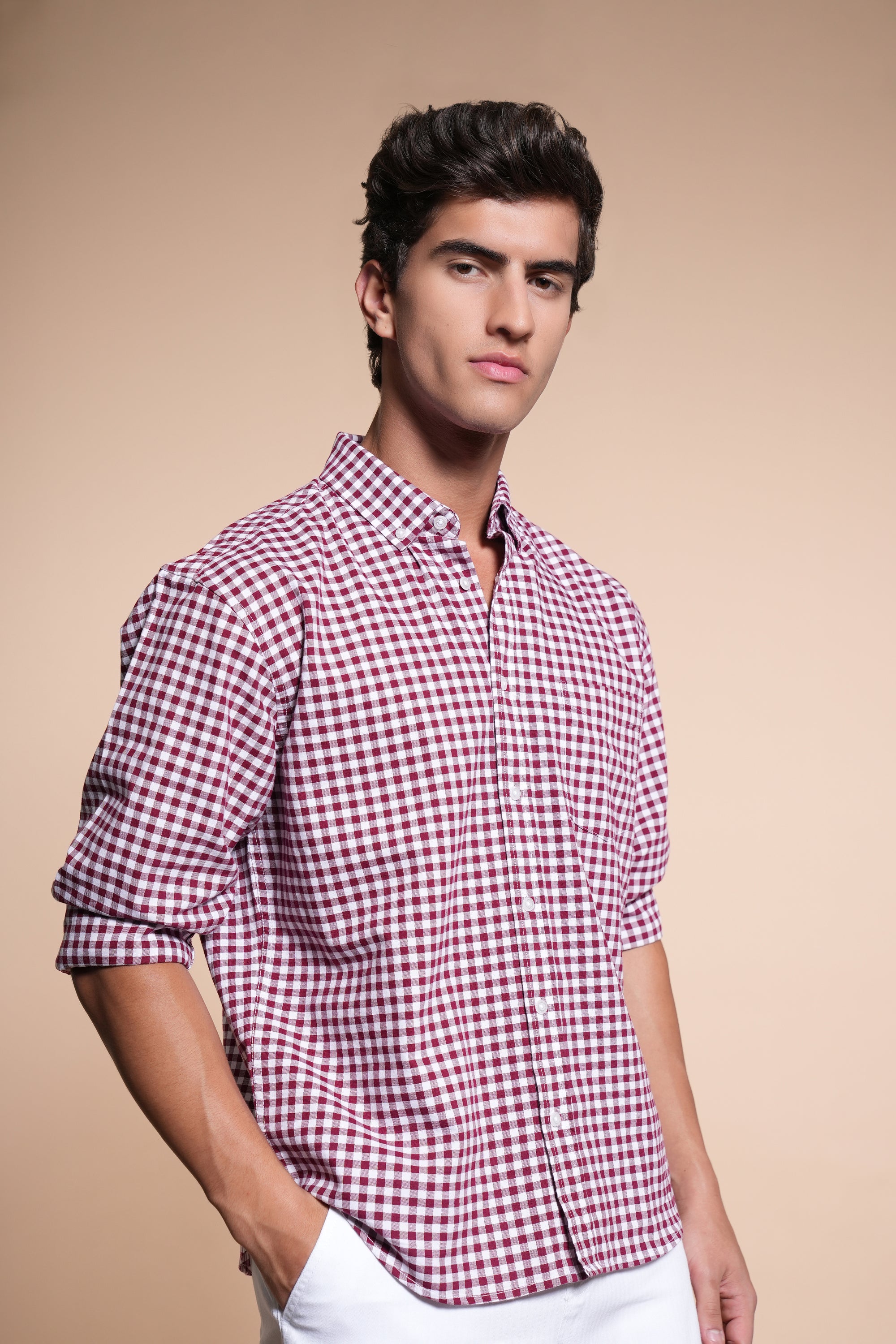 Red Check Relaxed Fit Full Sleeve Shirt