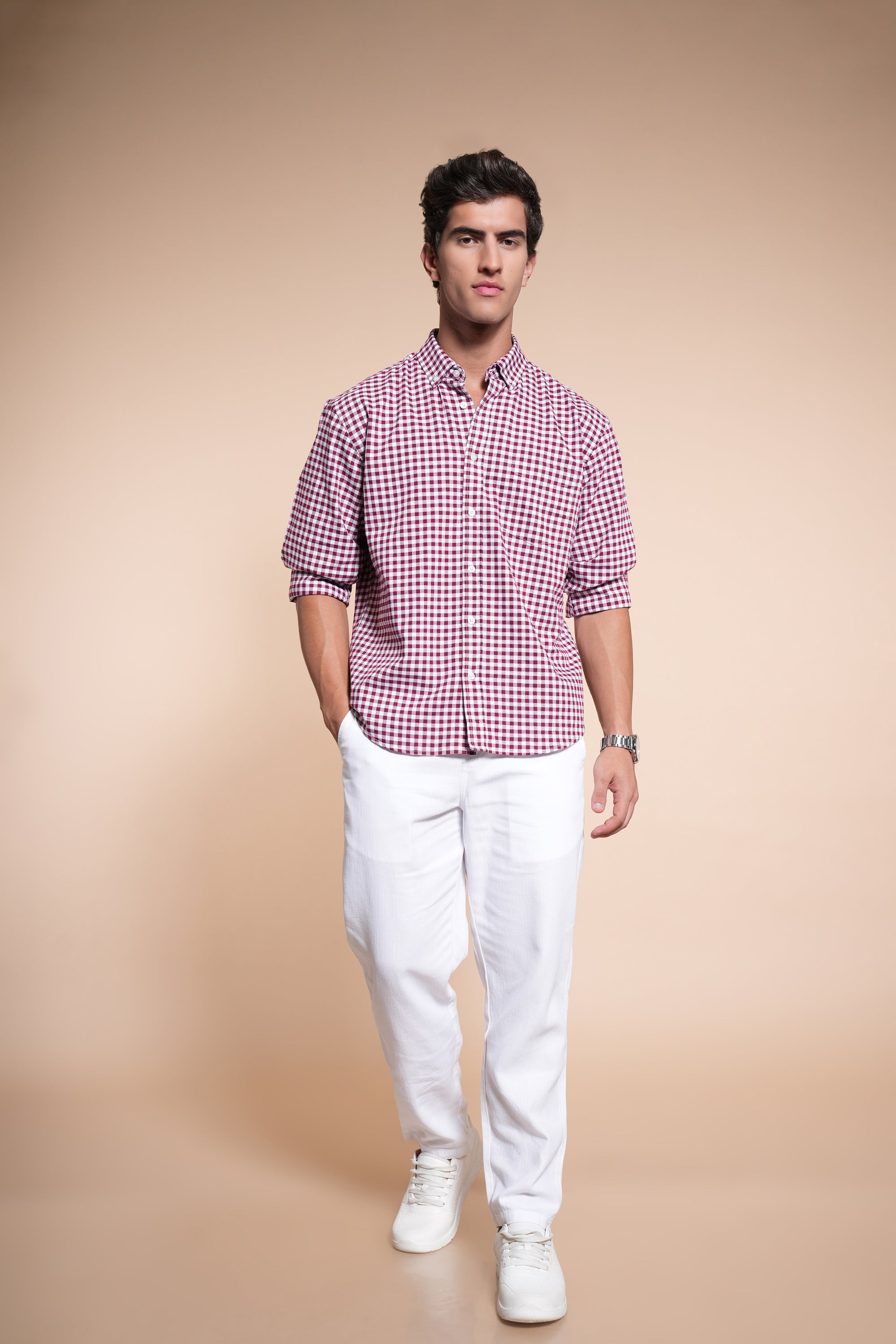 Red Check Relaxed Fit Full Sleeve Shirt