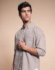 Brown Small Check Relaxed Fit Full Sleeve Shirt