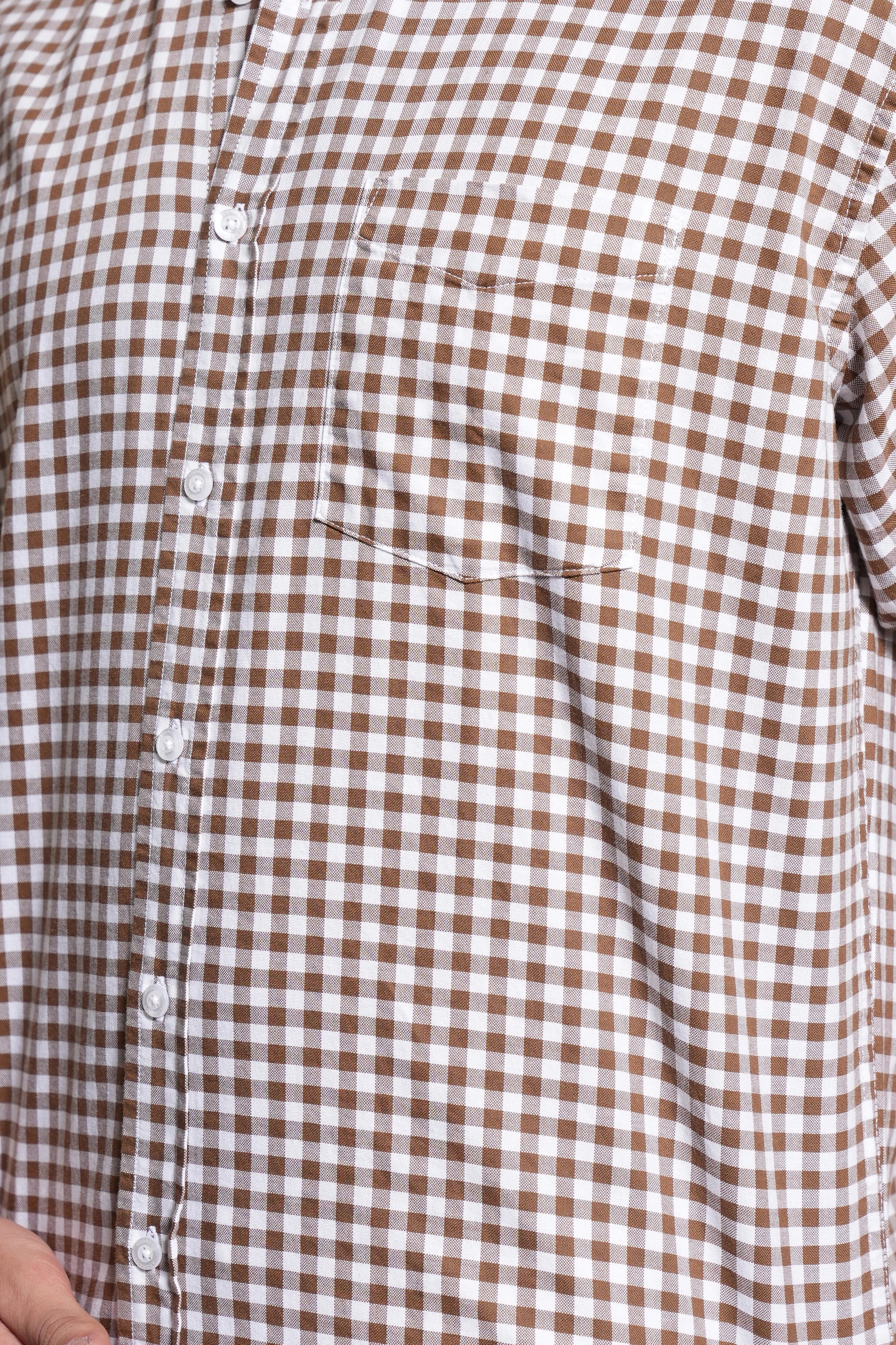 Brown Small Check Relaxed Fit Full Sleeve Shirt