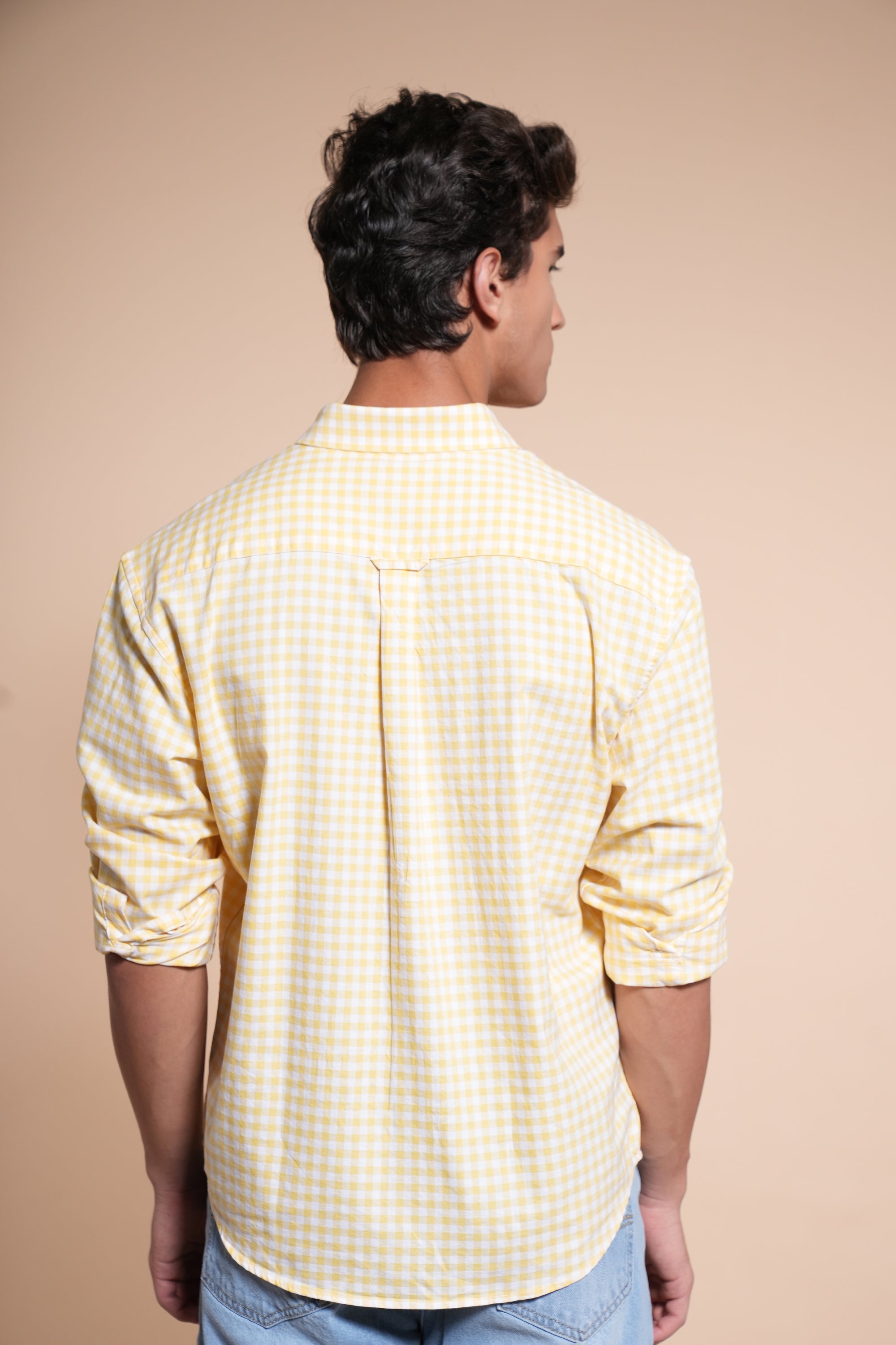 Check Yellow Relaxed Fit Full Sleeve Shirt