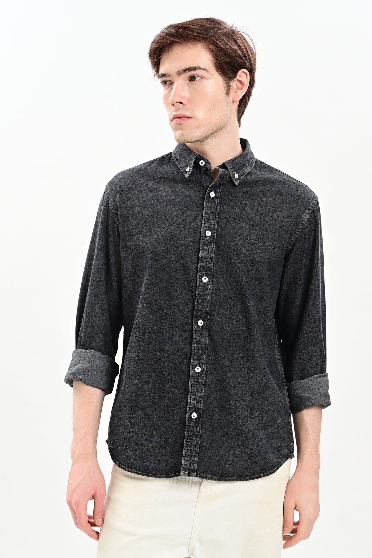 Grey Denim Relaxed Fit Shirt