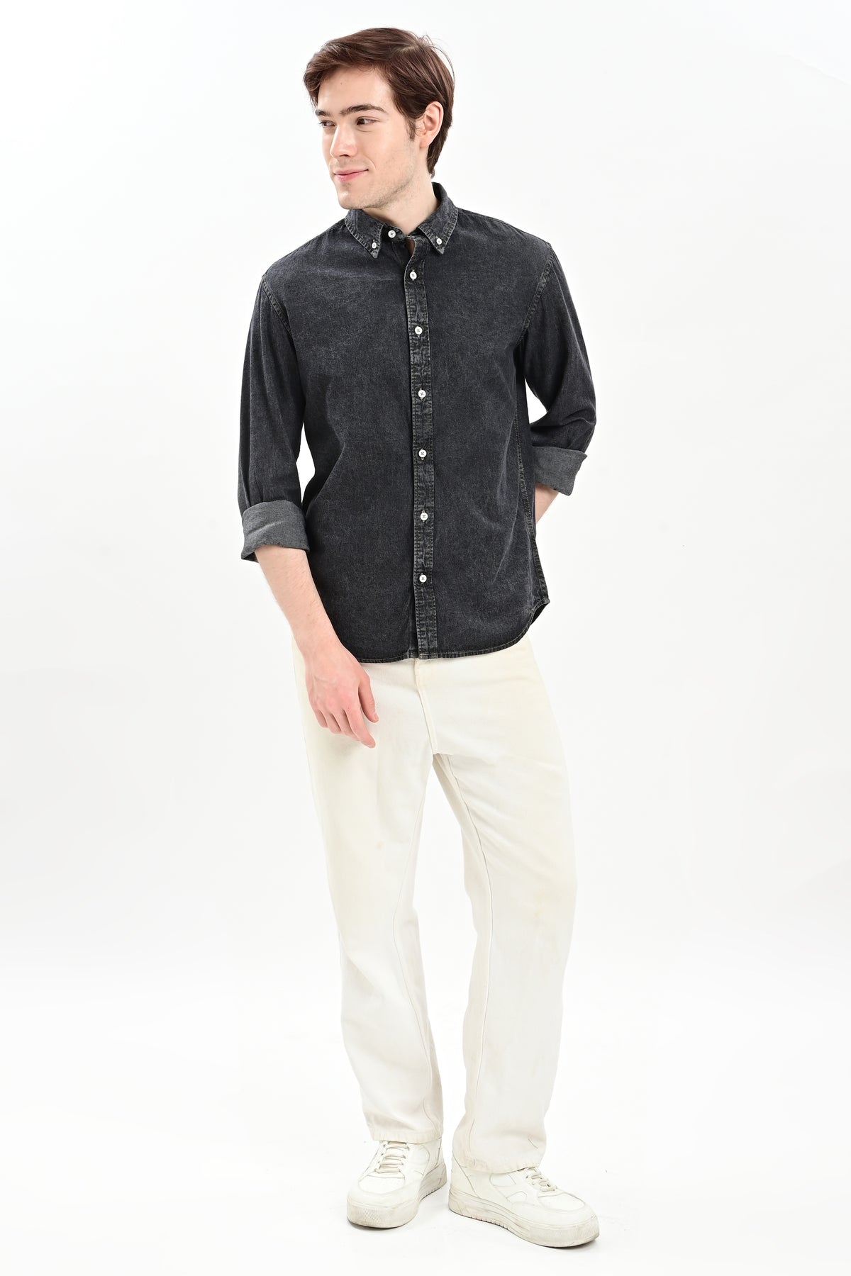 Grey Denim Relaxed Fit Shirt