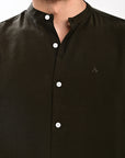 Olive Green Tapered Fit Mandarin Collar Shirt