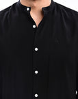 Black Tapered Fit Mandarin Collar Shirt