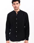 Black Tapered Fit Mandarin Collar Shirt