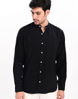 Black Tapered Fit Mandarin Collar Shirt