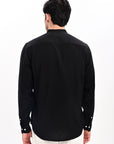 Black Tapered Fit Mandarin Collar Shirt