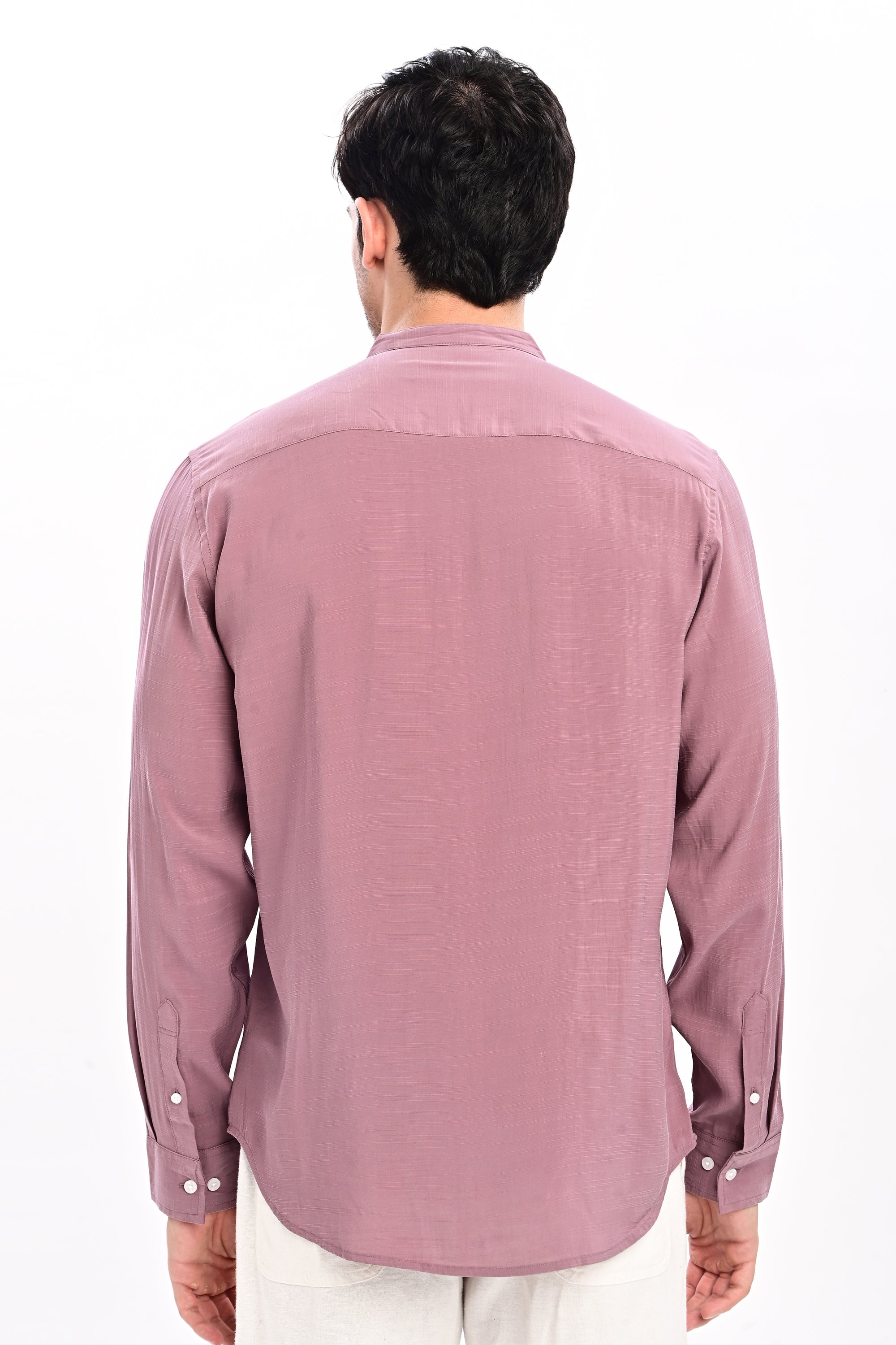Onion Pink Tapered Fit Mandarin Collar Shirt