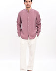 Onion Pink Tapered Fit Mandarin Collar Shirt