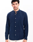Midnight Blue Tapered Fit Mandarin Collar Shirt