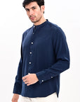 Midnight Blue Tapered Fit Mandarin Collar Shirt