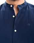 Midnight Blue Tapered Fit Mandarin Collar Shirt