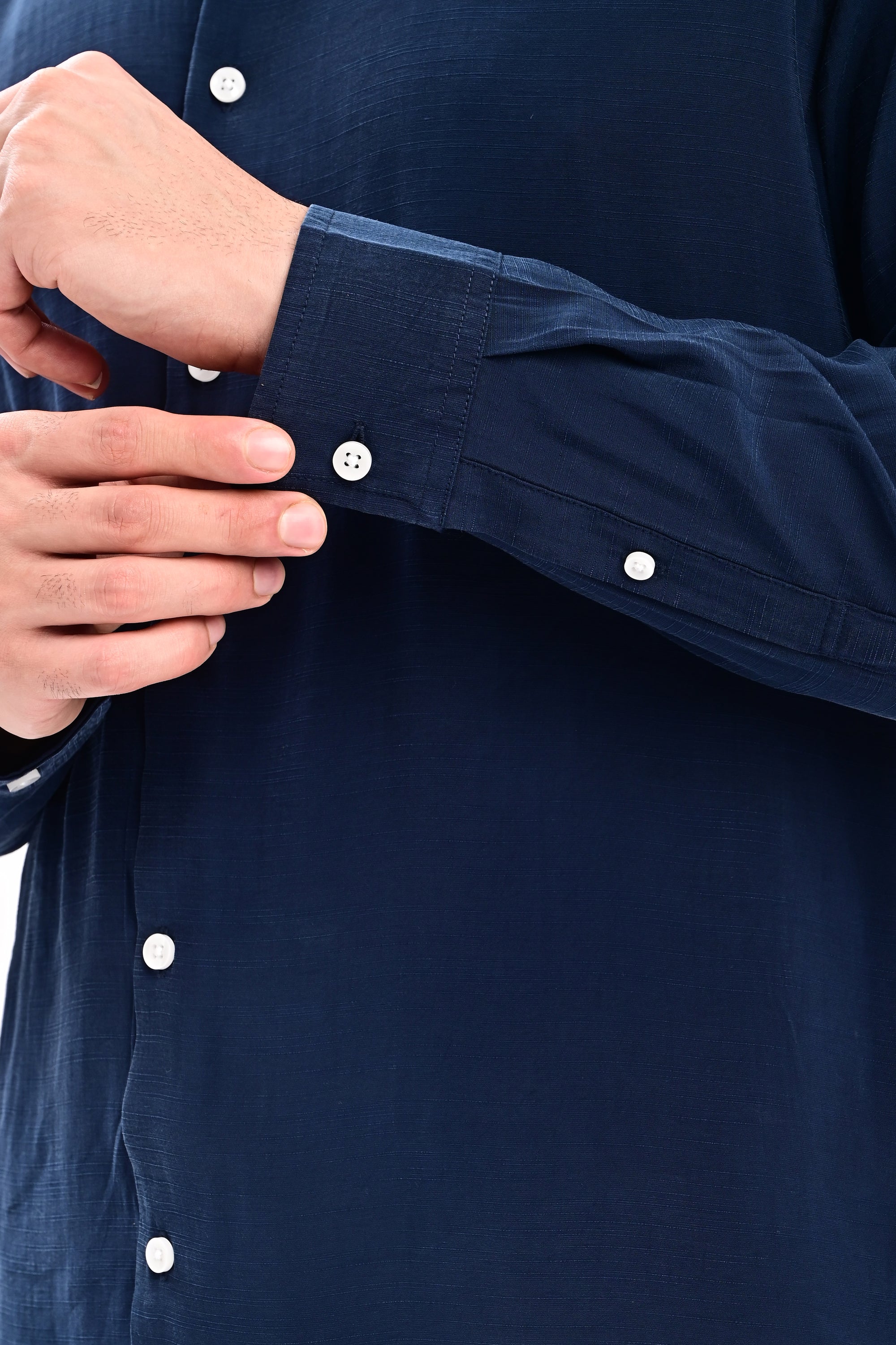 Midnight Blue Tapered Fit Mandarin Collar Shirt