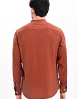 Brick Red Tapered Fit Mandarin Collar Shirt