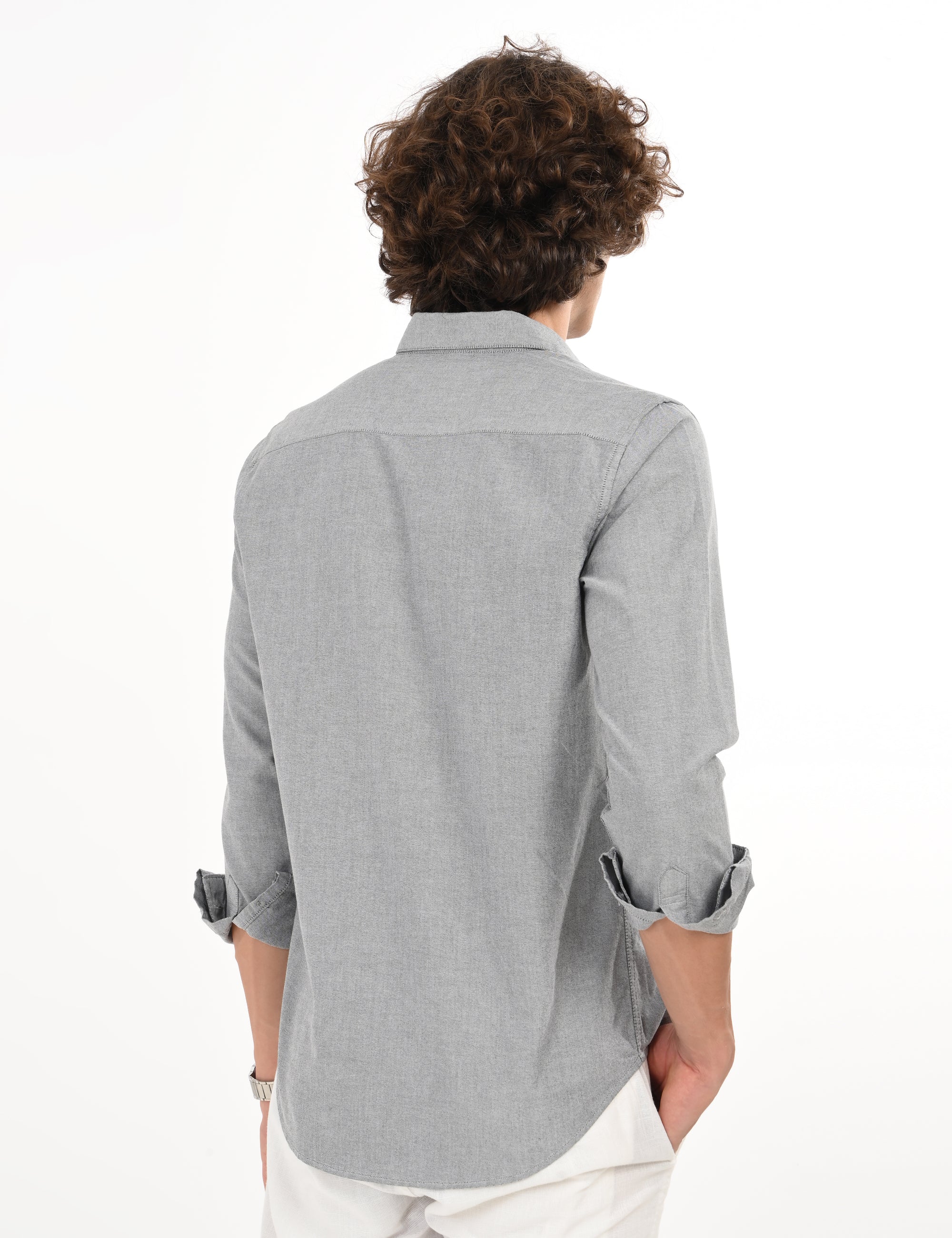 Oxford Gray Slim Fit Full Sleeve Shirt