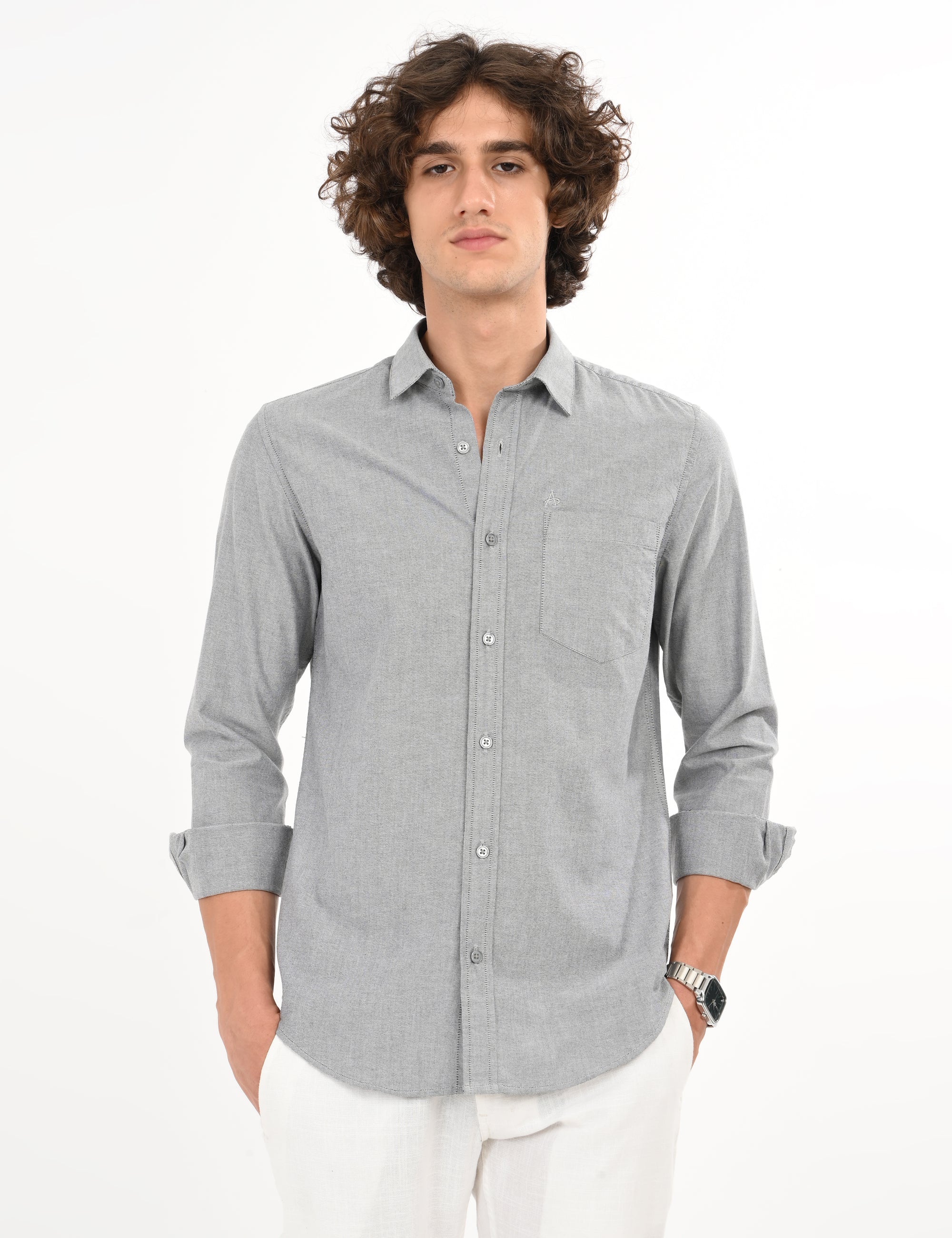 Oxford Gray Slim Fit Full Sleeve Shirt
