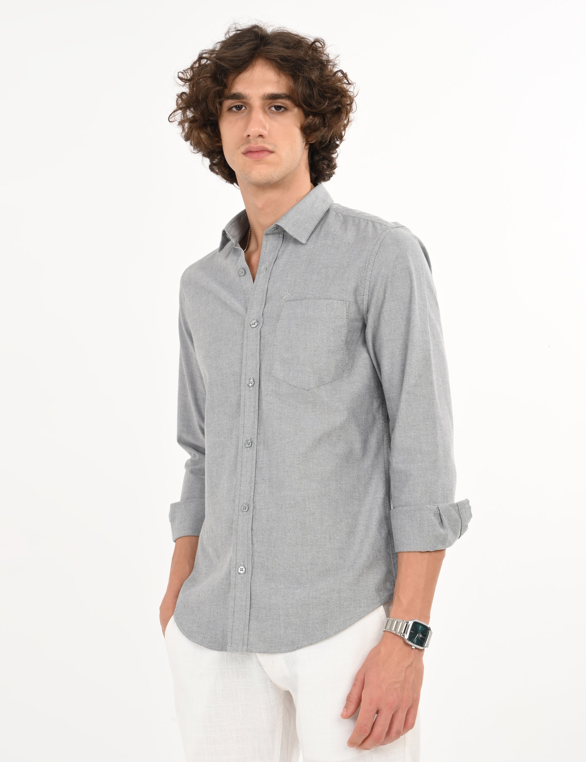 Oxford Gray Slim Fit Full Sleeve Shirt