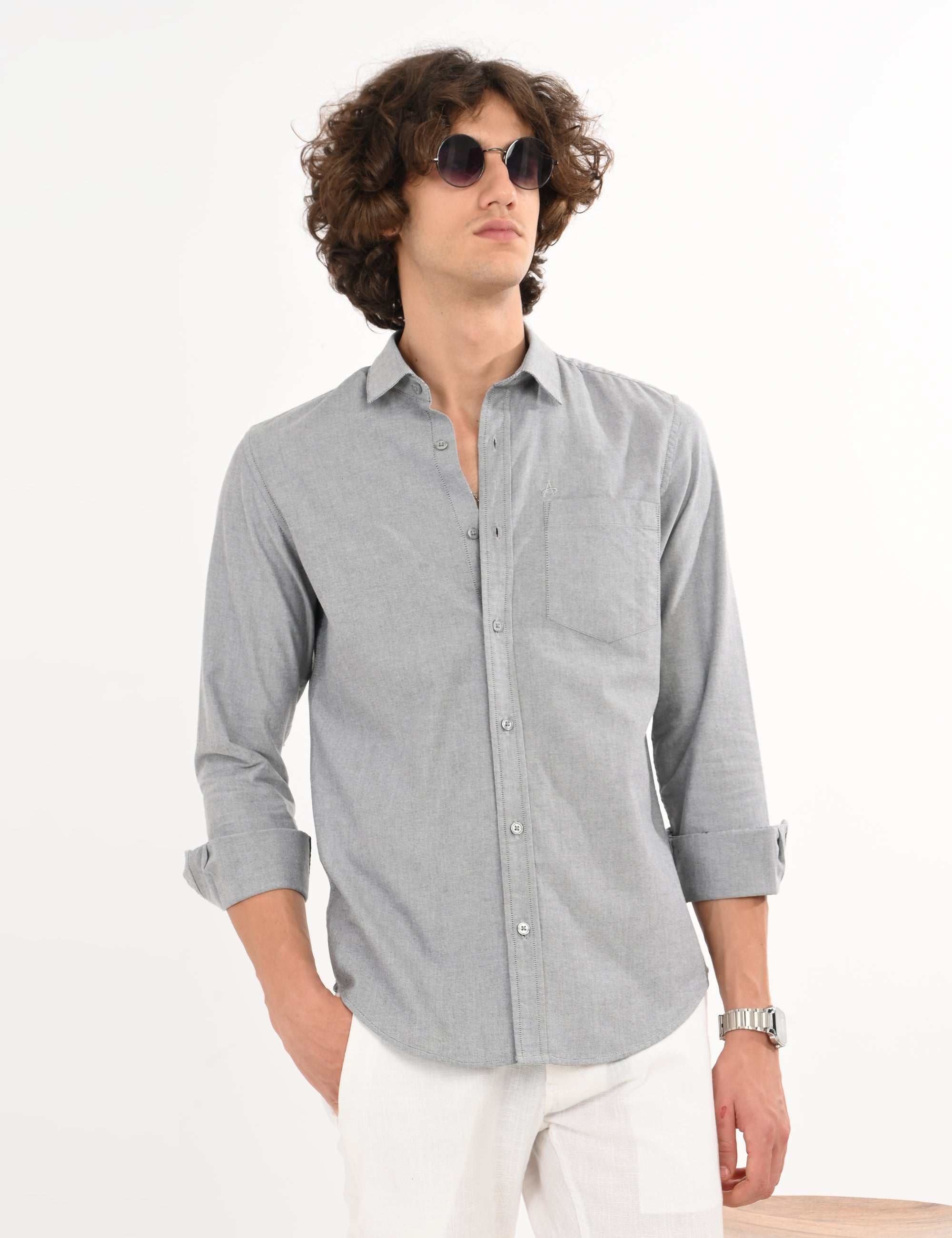 Oxford Gray Slim Fit Full Sleeve Shirt