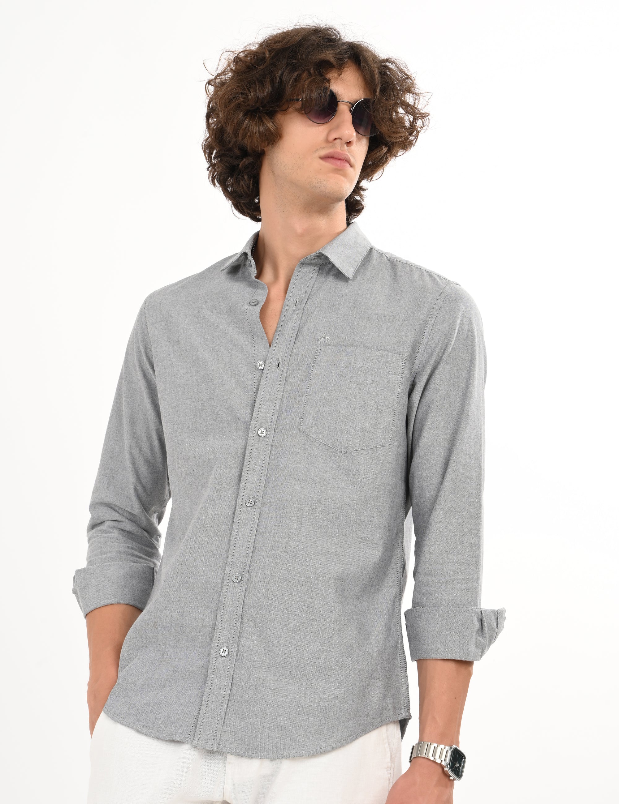 Oxford Gray Slim Fit Full Sleeve Shirt