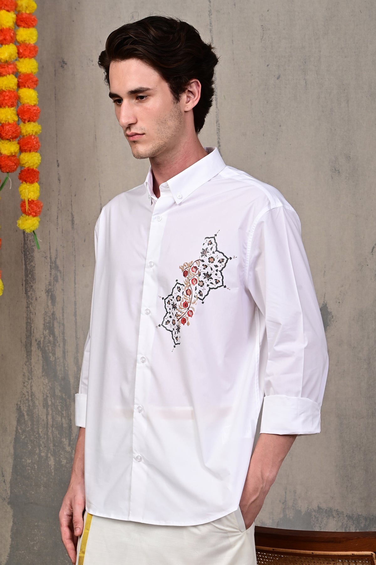 Relaxed Fit Printed White Shirt