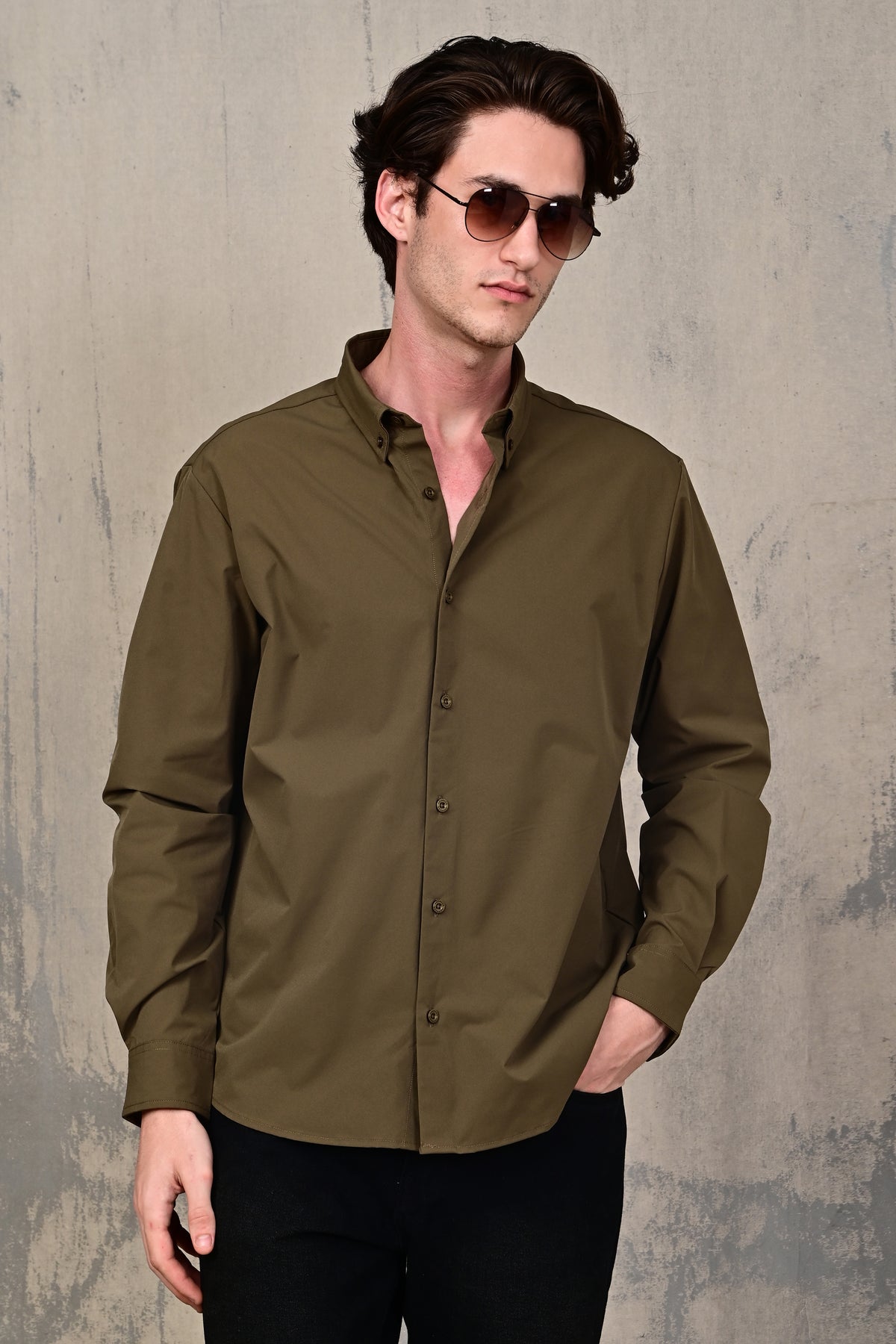 Mocha Brown Relaxed Fit Stretch Shirt