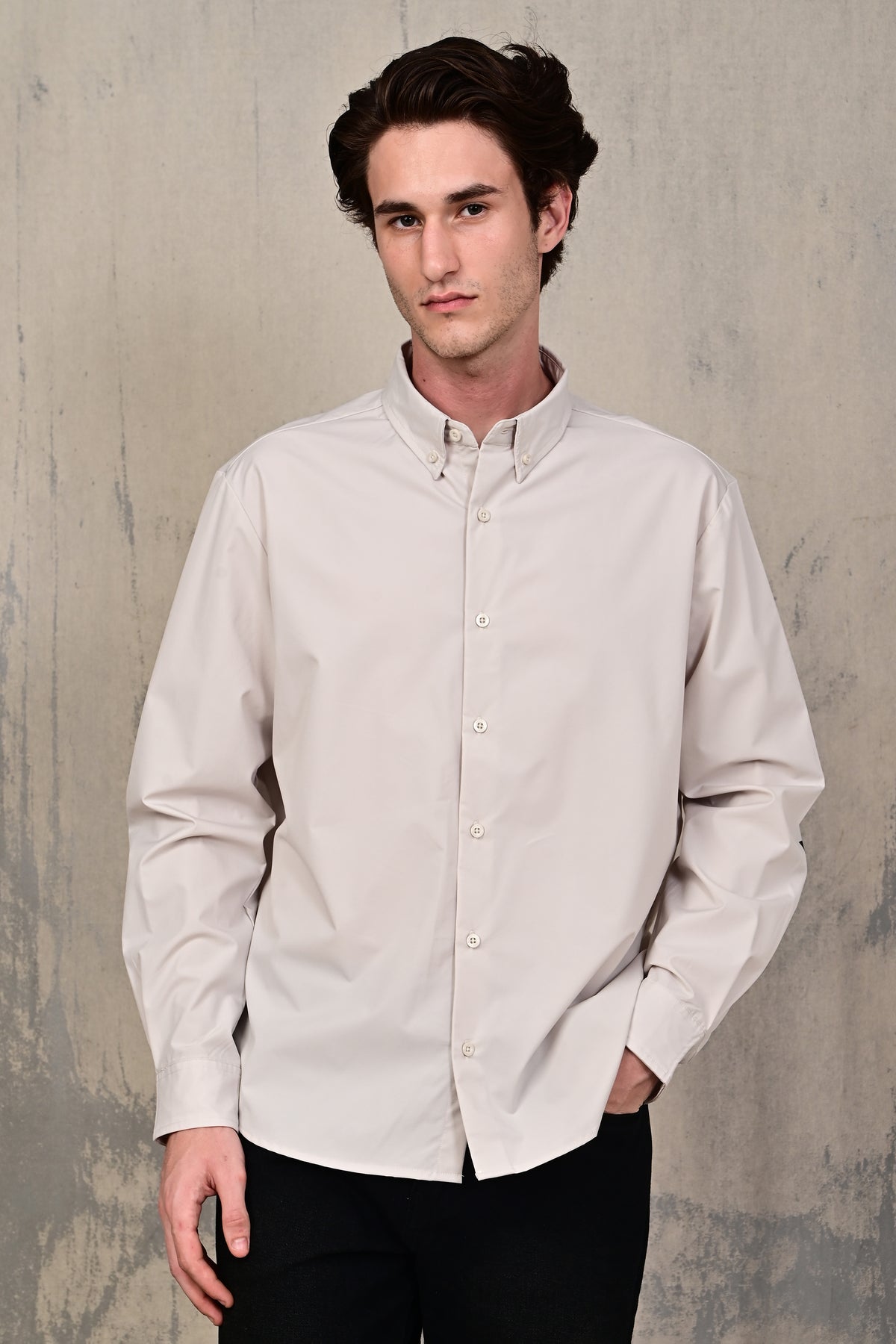 Cream Relaxed Fit Stretch Shirt