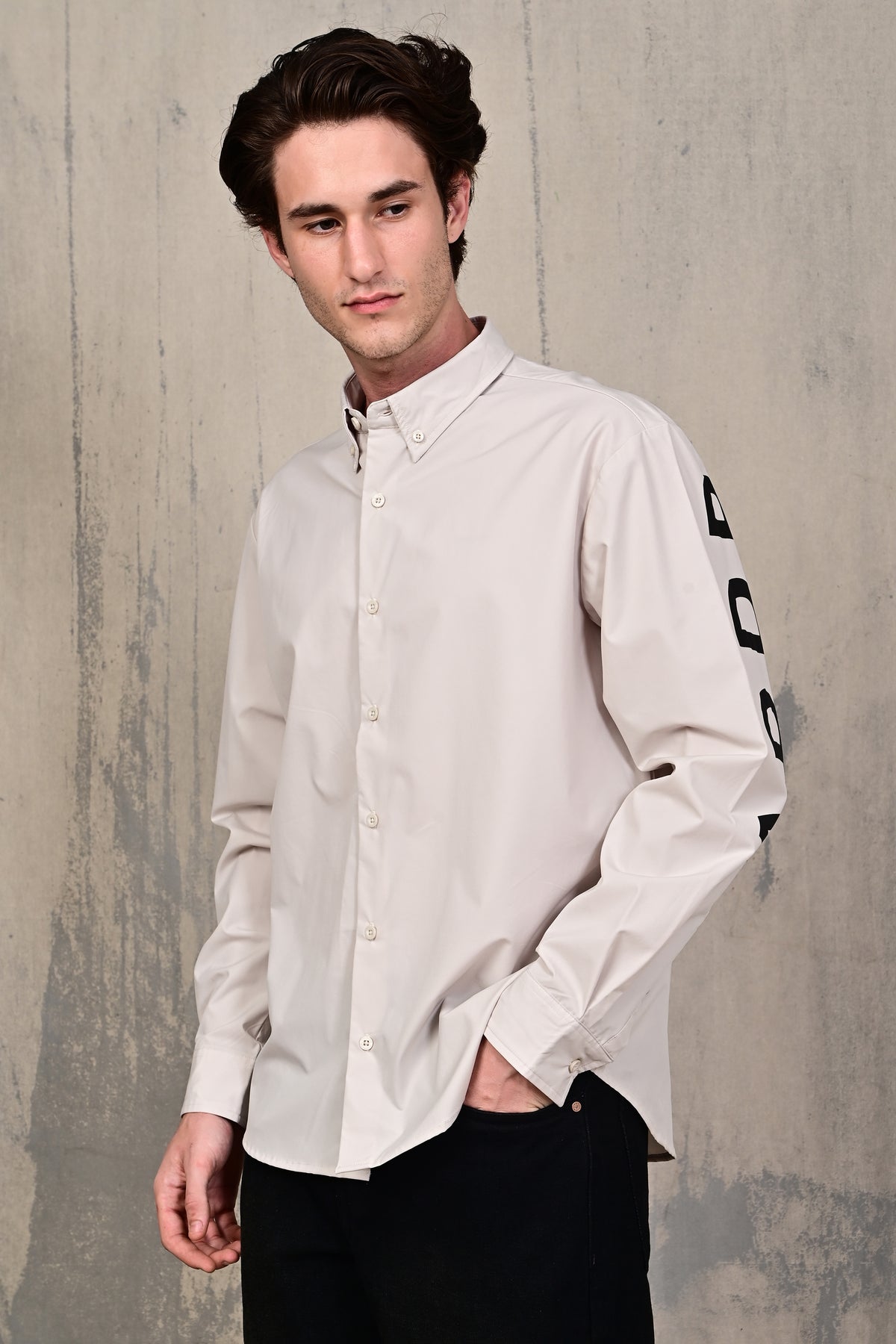 Cream Relaxed Fit Stretch Shirt
