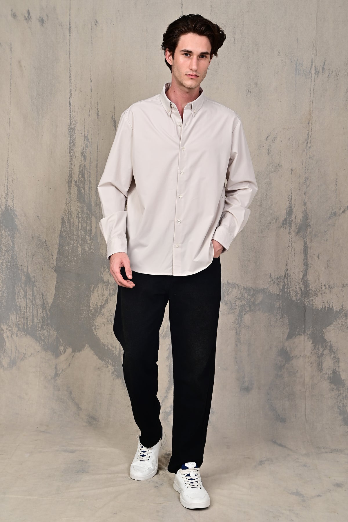 Cream Relaxed Fit Stretch Shirt