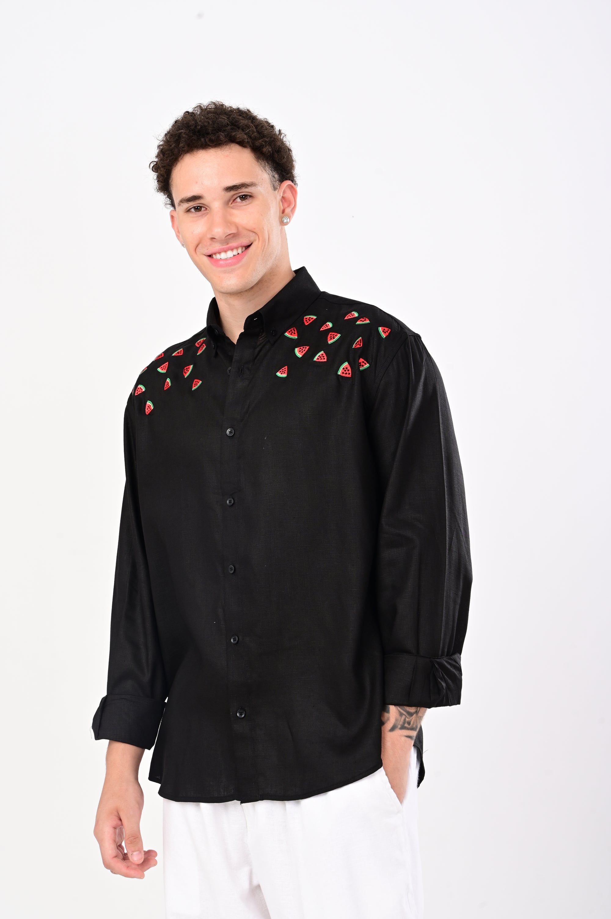 Watermelon Embroidery Linen Relaxed Fit Shirt