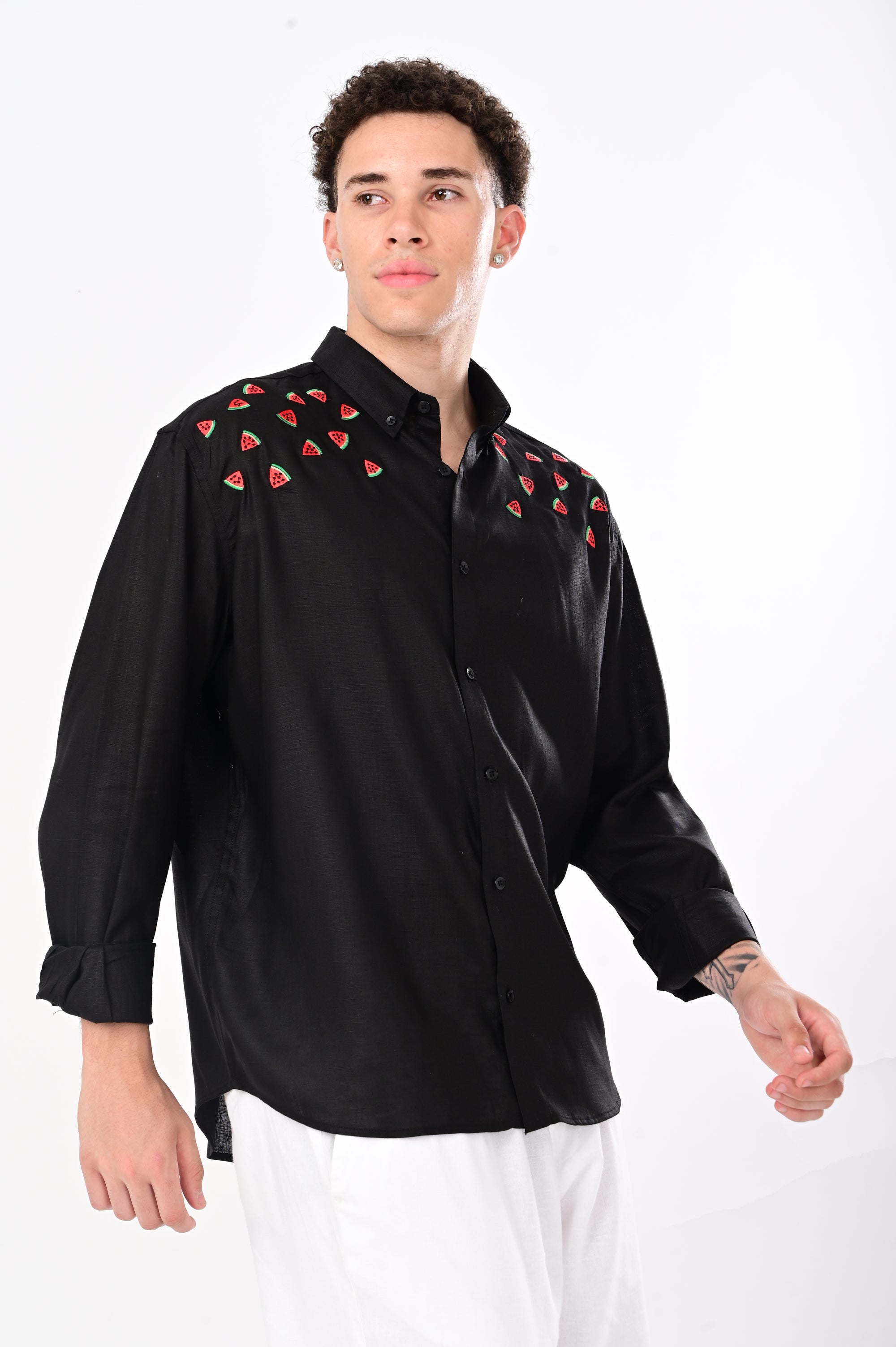 Watermelon Embroidery Linen Relaxed Fit Shirt