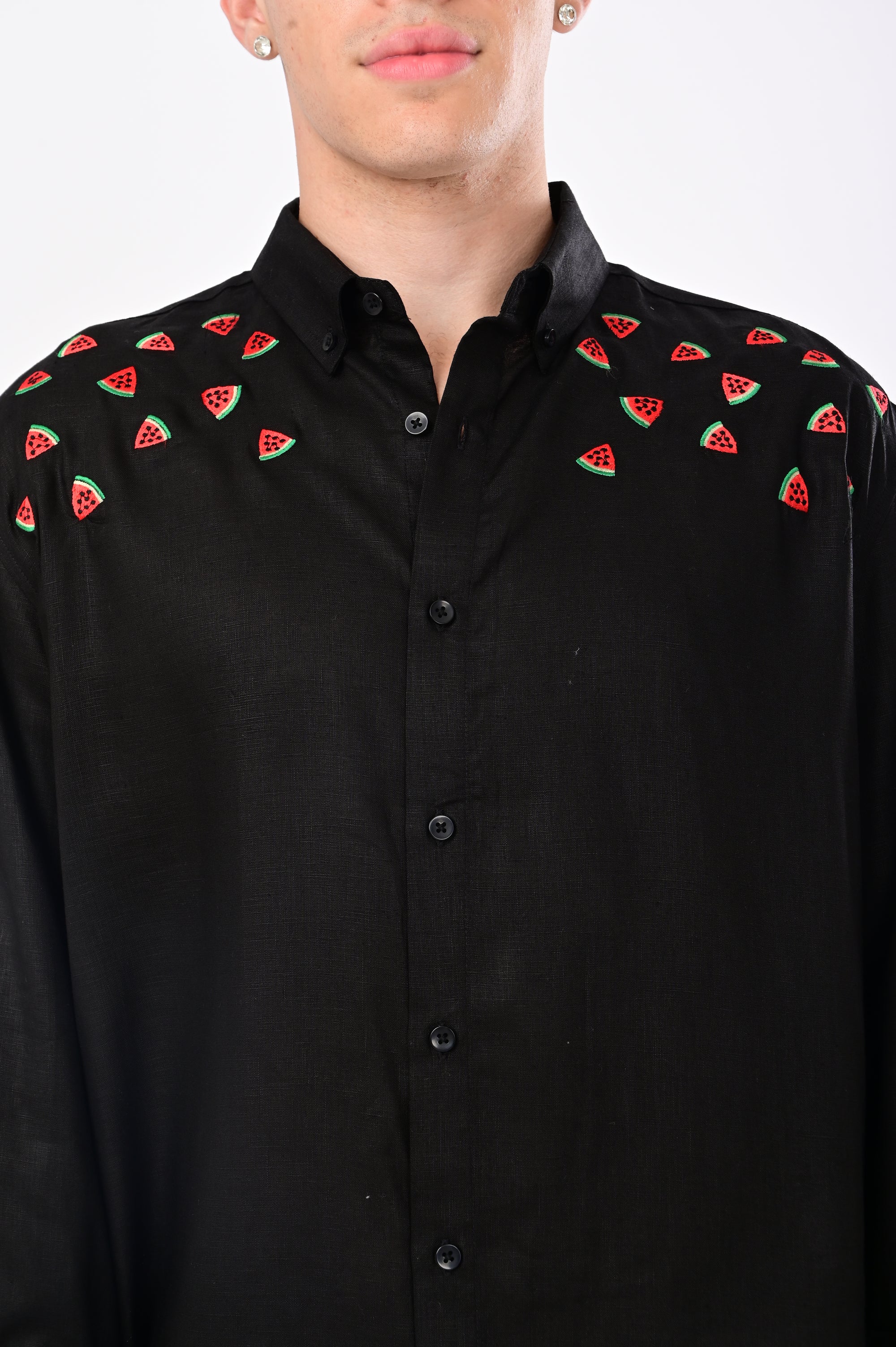 Watermelon Embroidery Linen Relaxed Fit Shirt