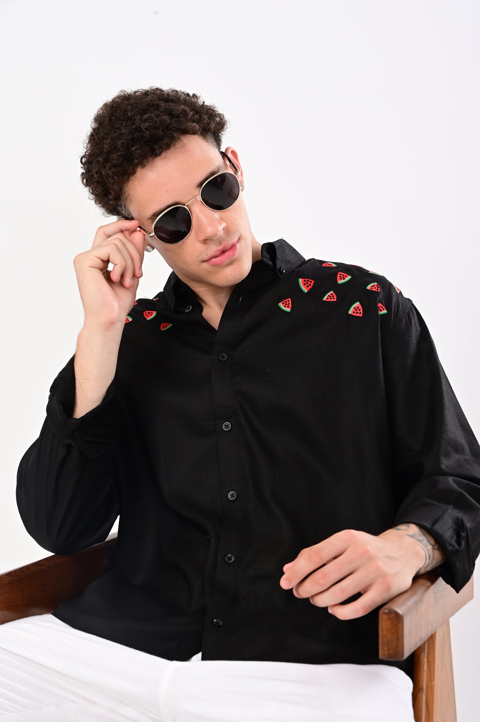Watermelon Embroidery Linen Relaxed Fit Shirt