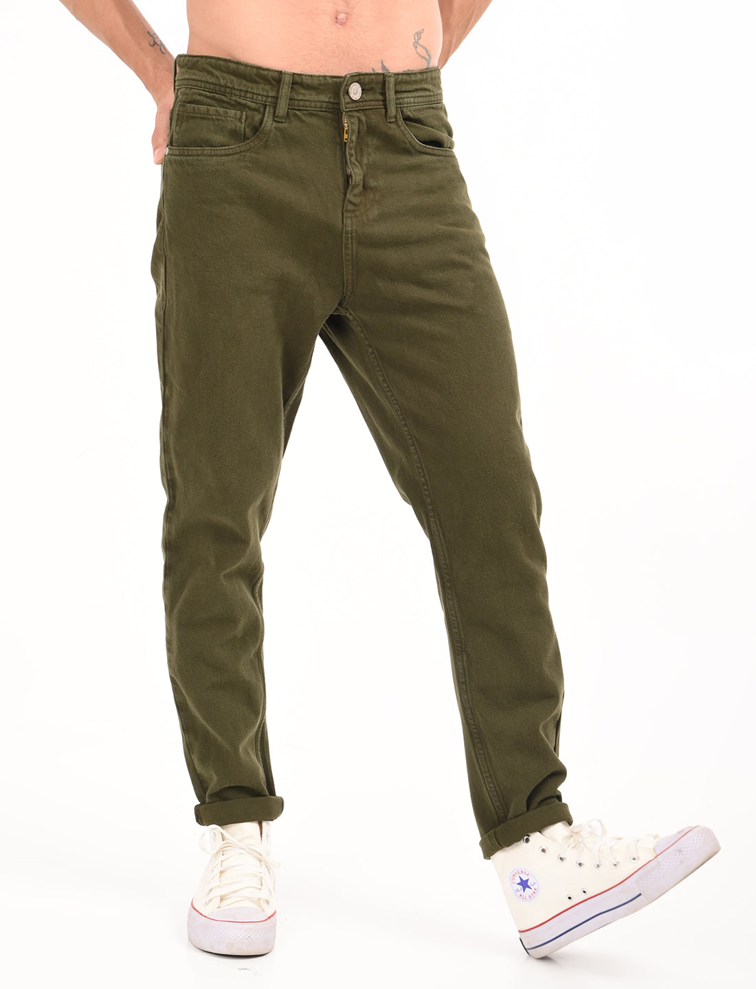 Comfort Fit Army Green Denim Pants