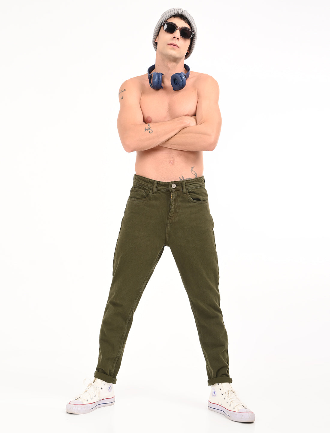 Comfort Fit Army Green Denim Pants