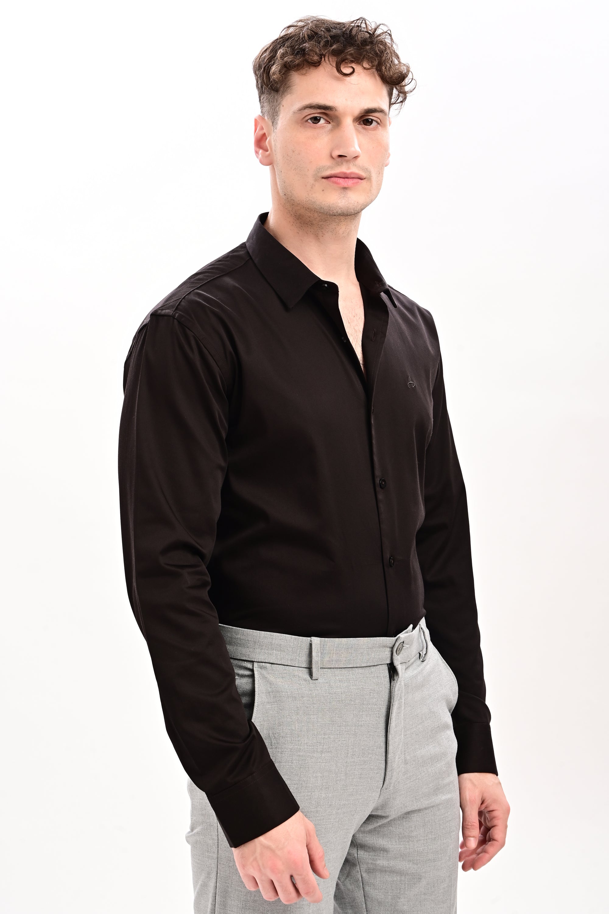 Brown Flex Slim Fit Lycra Shirt