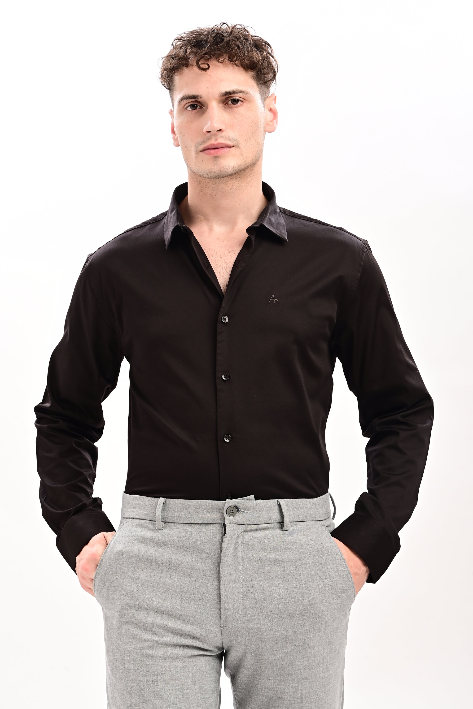 Brown Flex Slim Fit Lycra Shirt