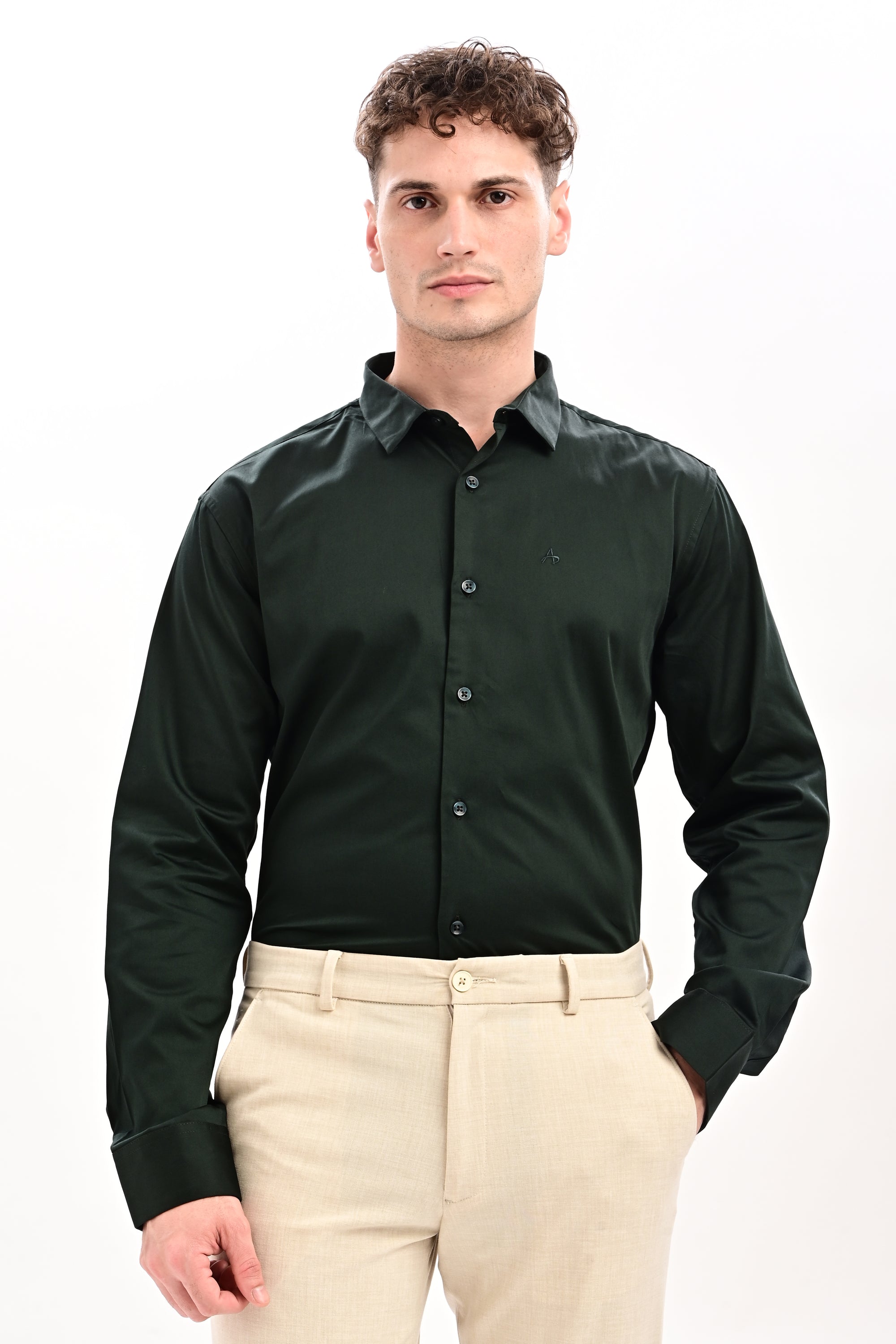 Dark Green Flex Slim Fit Lycra Shirt