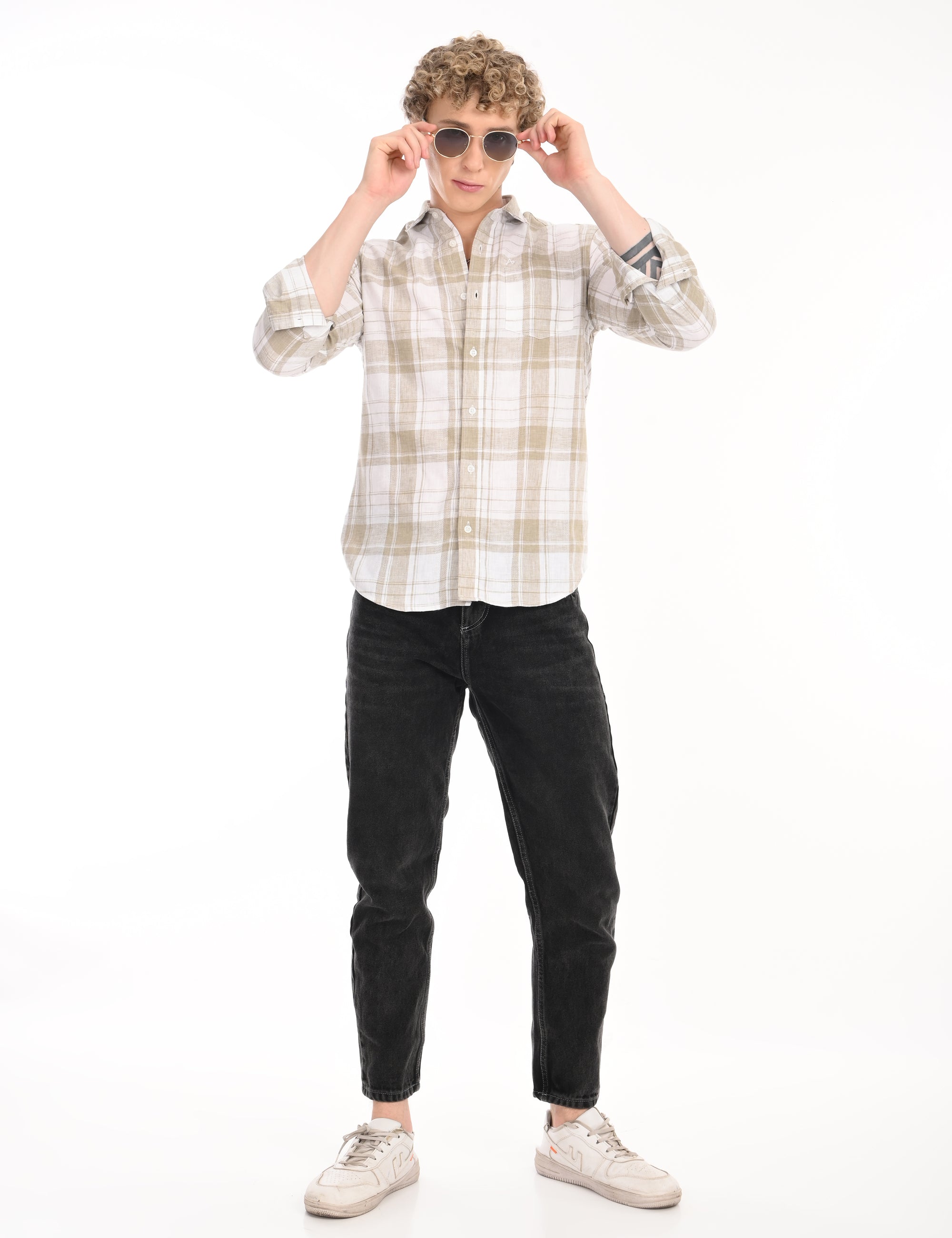 Relaxed Fit Mossgreen Full Sleeve Check Shirt