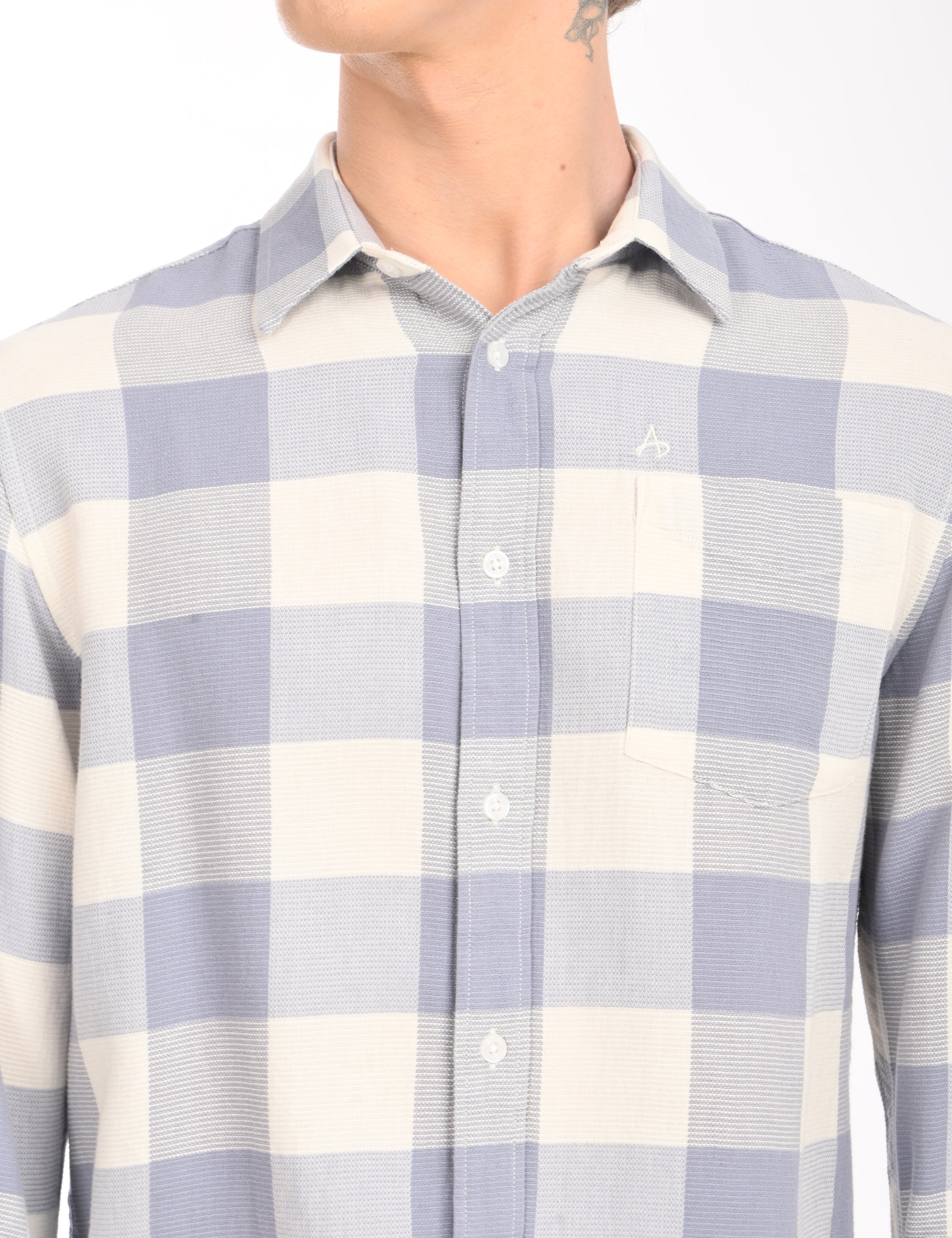 Relaxed Fit Steel Blue Full Sleeve Check Shirt
