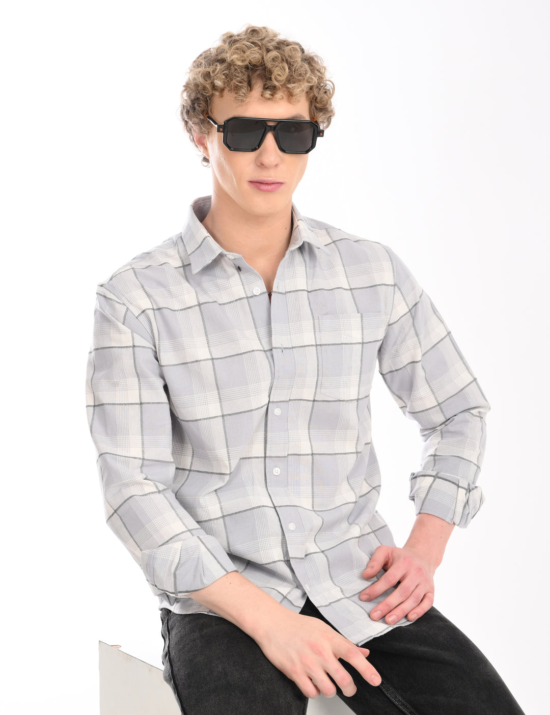 Relaxed Fit Ash Grey Full Sleeve Check Shirt – Address Apparels