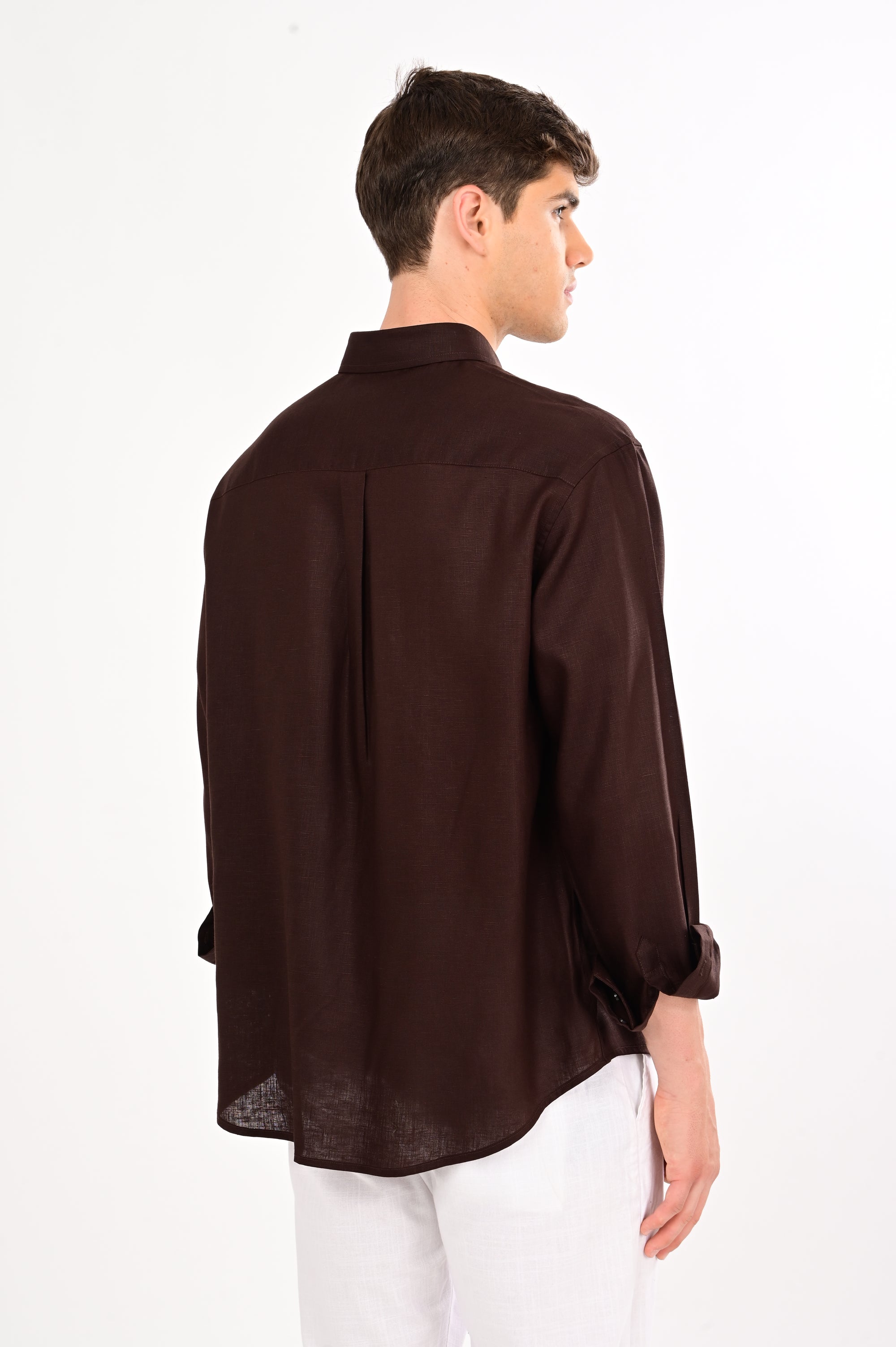 Herbs Embroidery Linen Shirt – Brown | Relaxed Fit
