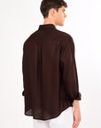 Herbs Embroidery Linen Shirt – Brown | Relaxed Fit