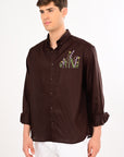 Herbs Embroidery Linen Shirt – Brown | Relaxed Fit