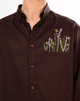 Herbs Embroidery Linen Shirt – Brown | Relaxed Fit